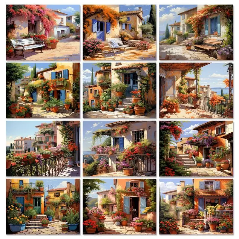 GATYZTORY Diy Painting By Numbers For Adults Frame Flower Cottage Picture Handpainted On Canvas Acrylic Paint For Kill Time 60x7