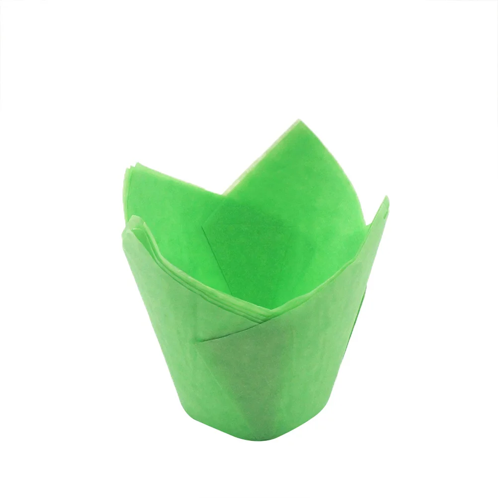 

50 Pcs Paper Cups Cupcake Wrappers Wedding Liners Tulip Green Cupcack Wraps Baby