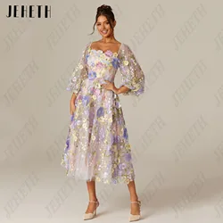 JEHETH Lace Embroidery Prom Gowns Puff Sleeves 3D Flowers Strapless Tulle A-Line Party Dress فساتين السهرة 2024 Custom Made