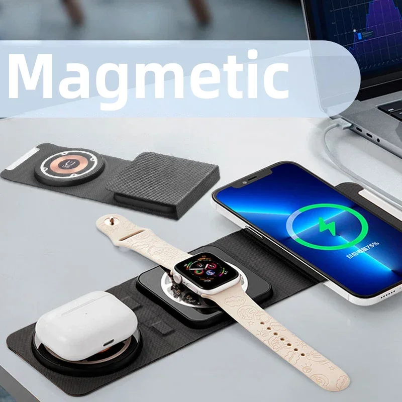 

Магнитное беспроводное зарядное устройство 3 в 1 для iPhone 16 15 14 13 12 Pro Max Apple Watch 10 9 8 AirPods 3 2 Док-станция для быстрой зарядки