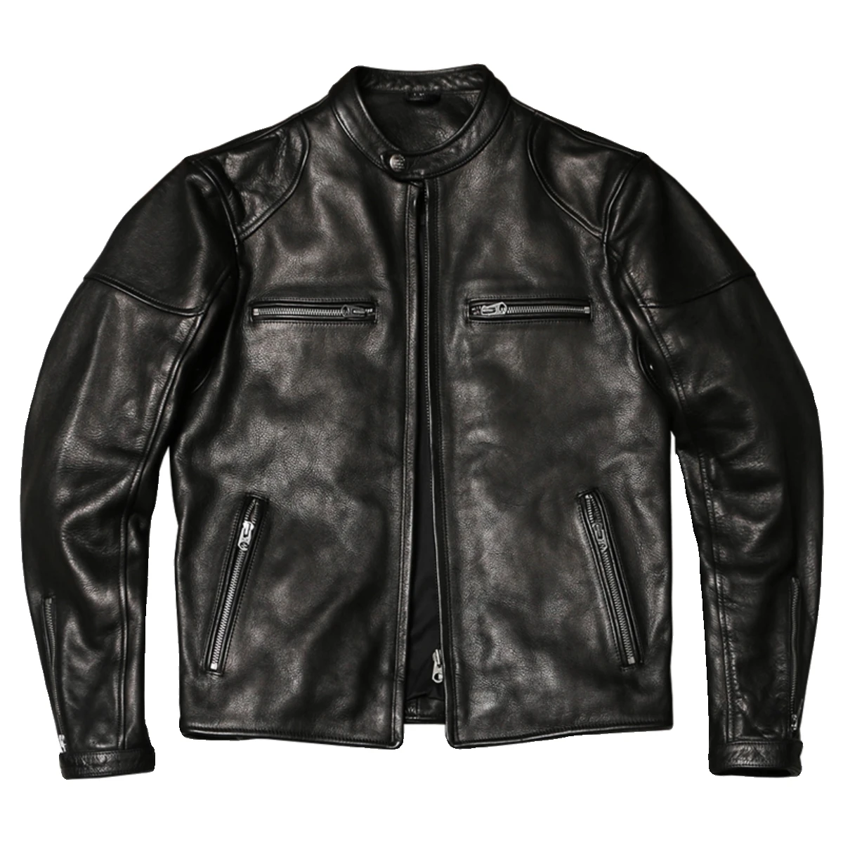 Black Autumn Leather Jacket Men Stadn Collar Plus Size 4XL Natural Cowhide Slim Fit Short Genuine Leather Coat