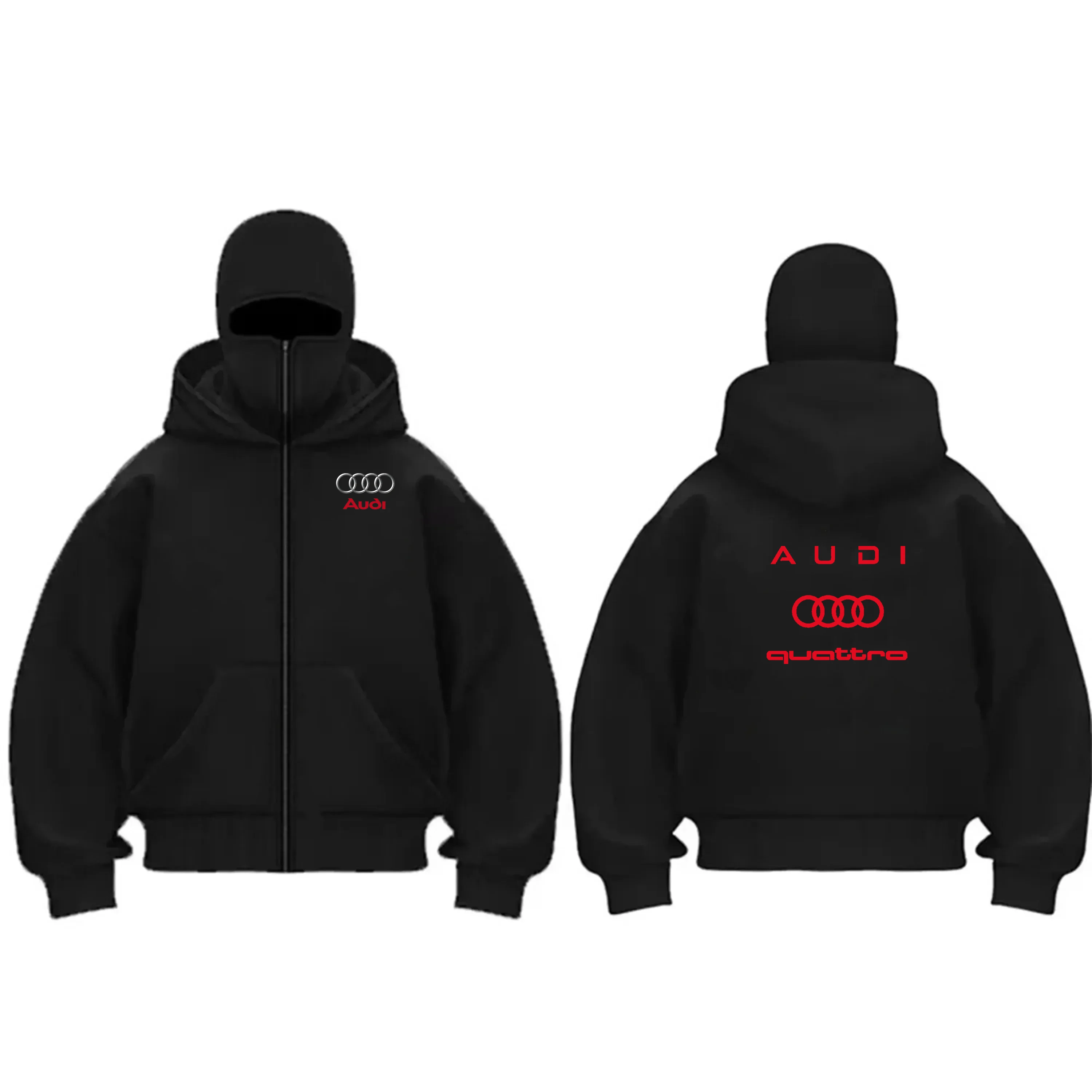 Warme, winddichte Motorradjacke der Marke Audi mit doppellagiger Kapuzenjacke im Cardigan-Stil