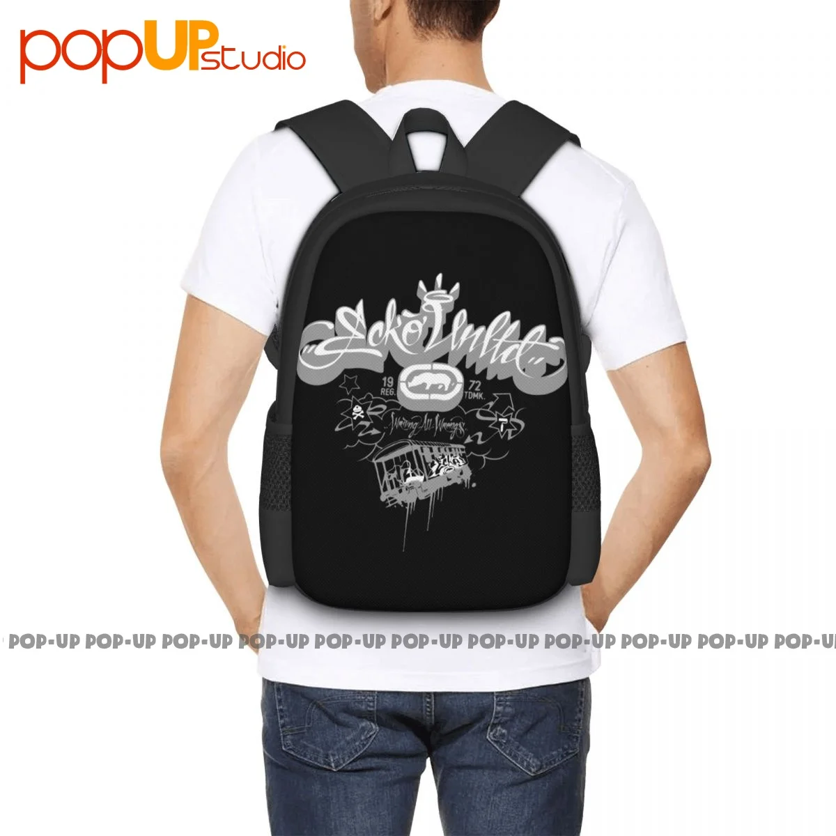 Ecko_Unltd Graphic Backpack Large Capacity School Softback Shopping Bag Outdoor Running