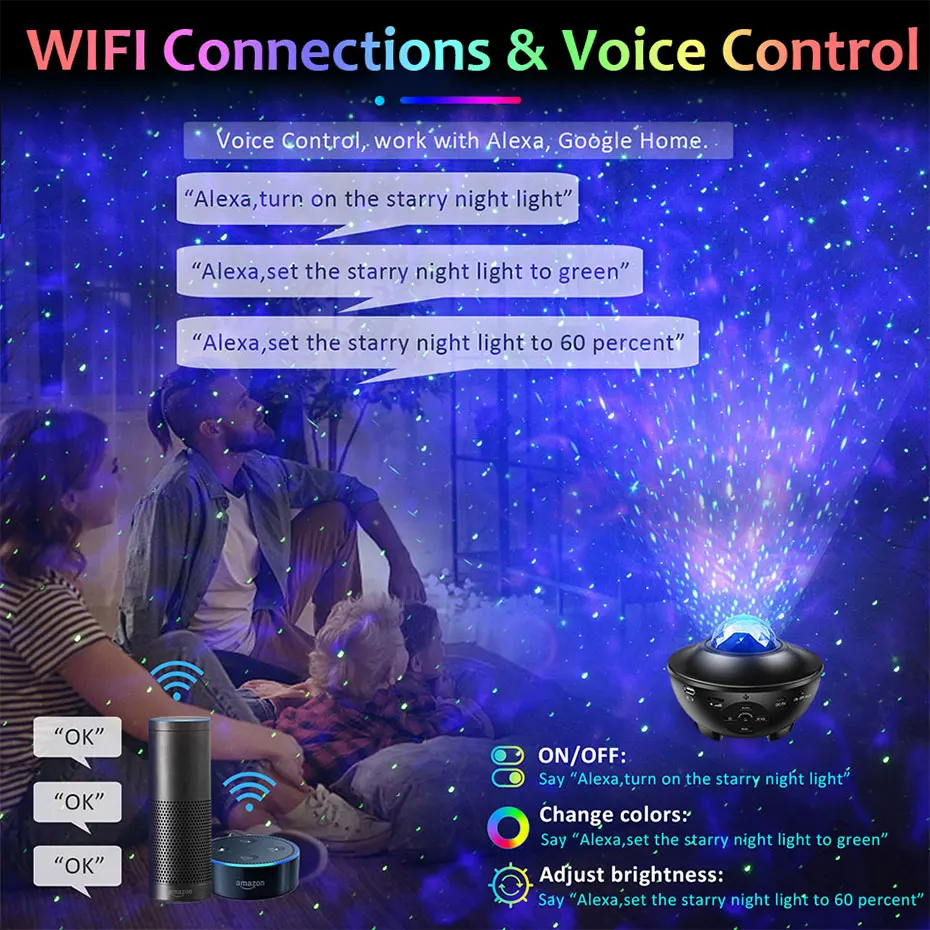 Imagem -03 - Tuya Wifi Rgb Luz Noturna Galáxia Luz Projetor Cor Céu Estrelado Bluetooth Alto-falante Vida Inteligente App Compatível com Alexa Google