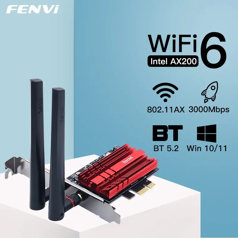 FENVI WiFi Card 3000Mbps WiFi 6 AX200 802.11ax Dual Band 2.4G/5Ghz For Bluetooth 5.2 Desktop PCIE Wireless WiFi Adapter Win10/11