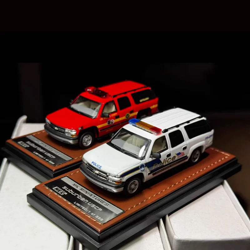 MK Diecast escala 1:64 motor de bomberos suburban/modelo de coche de simulación de aleación de policía niño coleccionable recuerdos exhibición de regalos de vacaciones
