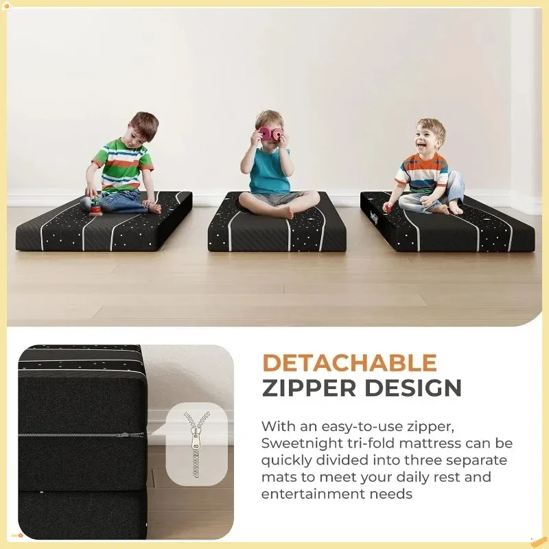 Colchão triplo de camada dupla de 4 polegadas, cama de hóspedes de espuma dobrável portátil para camping e RV, capa lavável