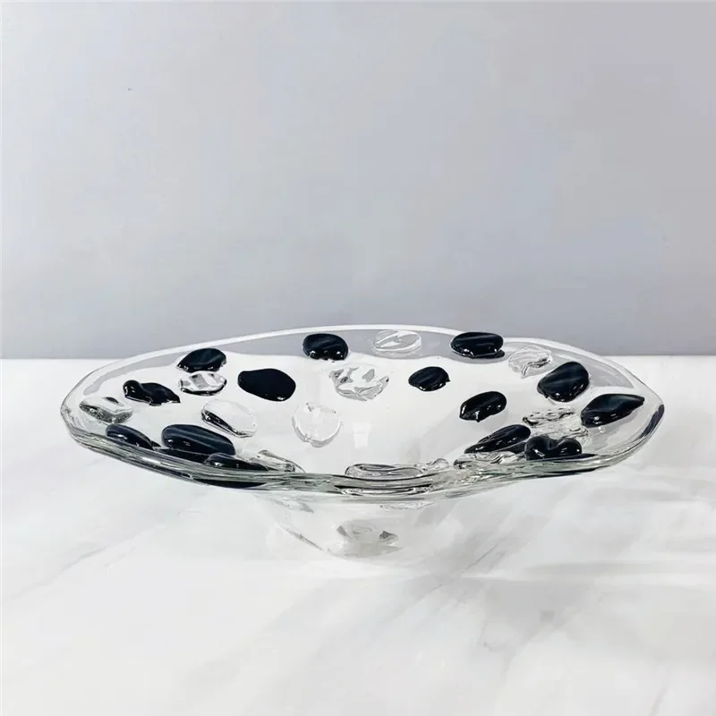 Modern Tall Glass Fruit Bowl Creative Home Decor for Coffee Table Dining Room Centerpiece Elegant Transparent Snack Plate