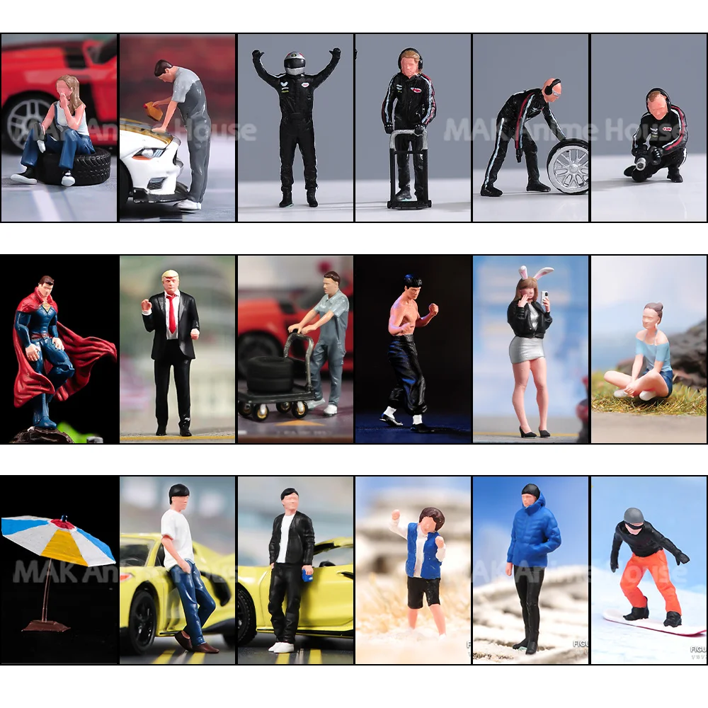 5Pcs Random Painted Miniatures 1/64 1/87 Repairman Sexy Beauty Police Officer Family Figures Doll Model Scene Toys