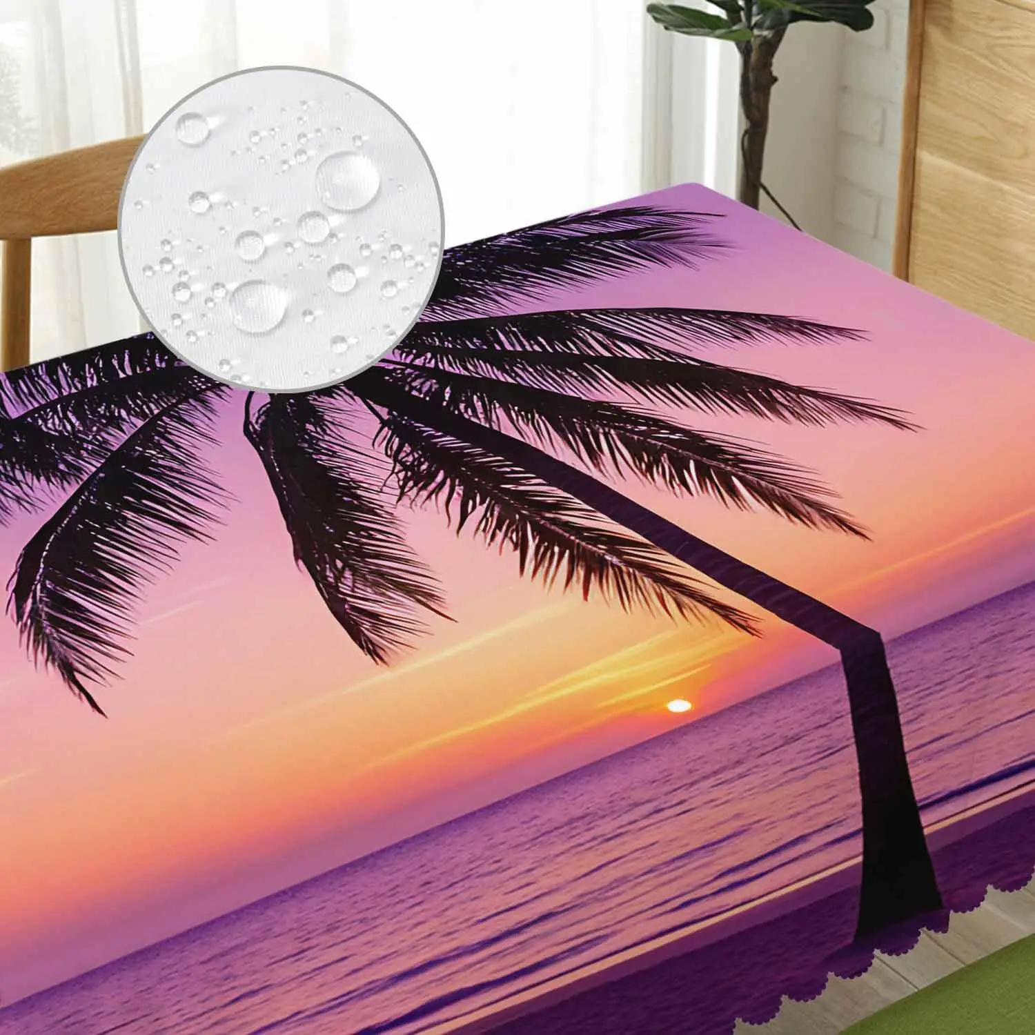 Tropical Sunset Palm Tree Tablecloth Beach Decor Party Table Cover Home Decoration Dining Ocean Style Napkin Sheet