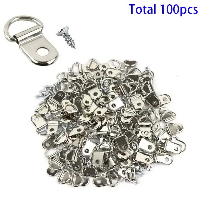 100 Stück D-förmige halbrunde Bilderrahmen-Aufhängeringe mit Schraubhaken, Bilderrahmenhaken, Zubehör für Bilderrahmen-Hardware – Detail 3