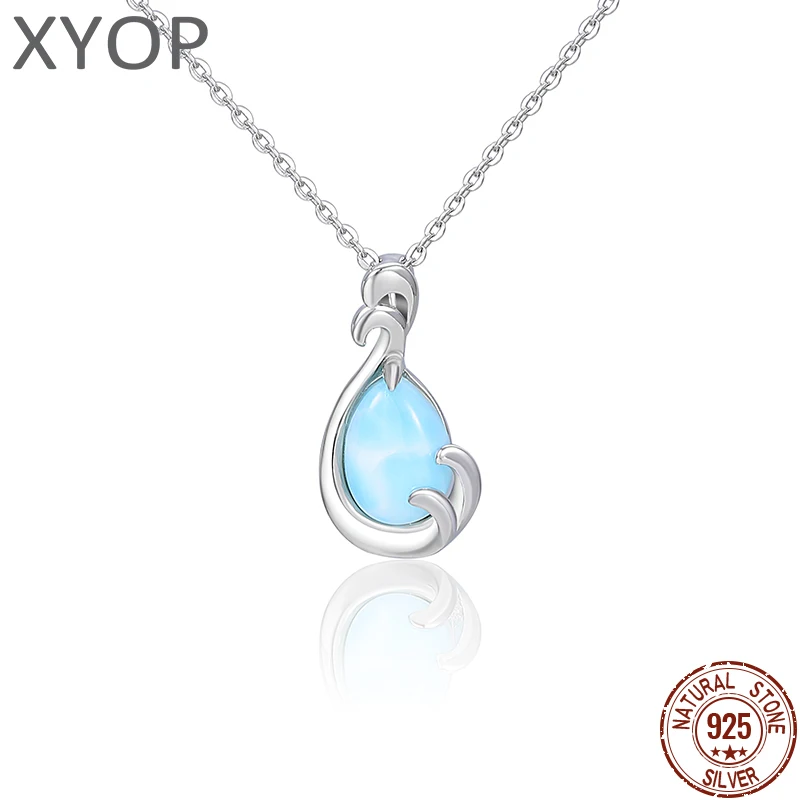 XYOP 925 Sterling Silver Enhances The Sophistication Of Natural Larimar Necklace Jewelry Personality Party