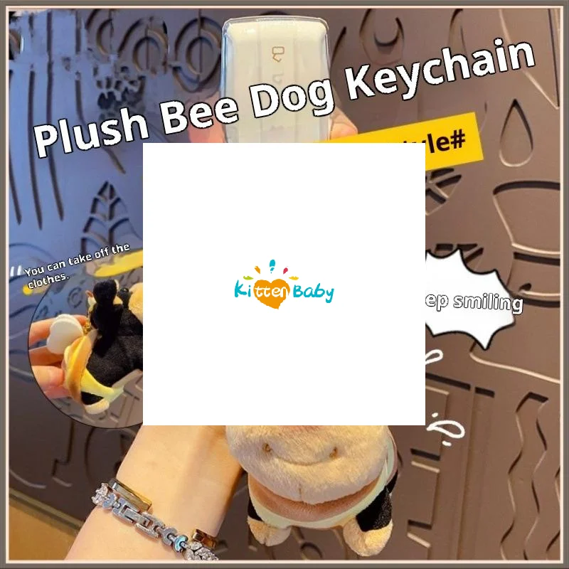 

1Pcs Animal Accessories Cute Portable Bee Puppy Bag Pendant Soft Unique Puppy Plush Doll Dog Keychain Bag Hanging Decoration