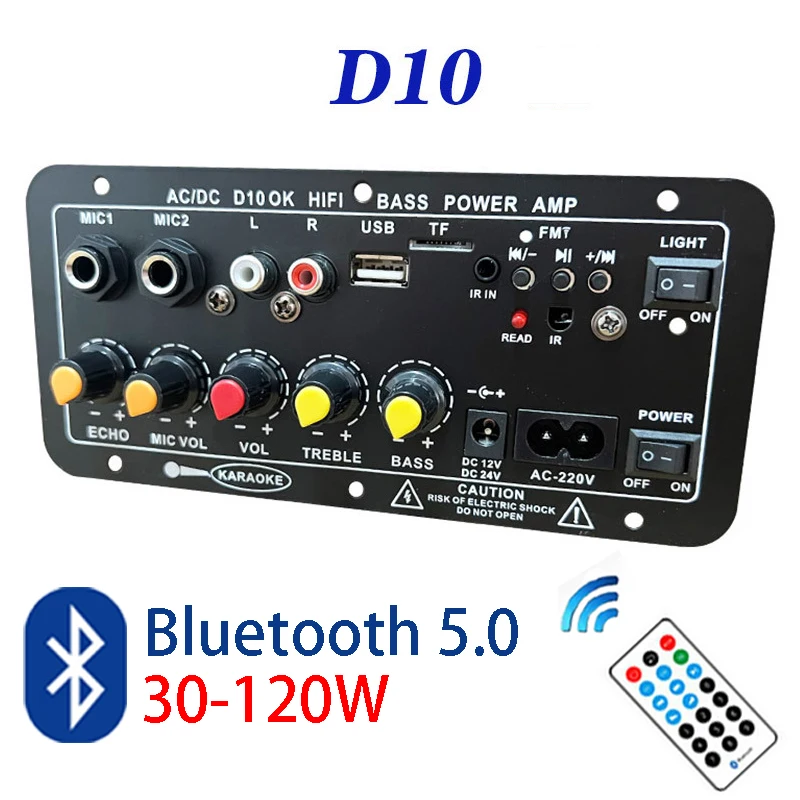 D10/ D10-II scheda amplificatore Bluetooth scheda AUX TF USB 30-120W per altoparlante 4 Ohm 40W 110V 220V 12V 24V modulo amplificatore Audio