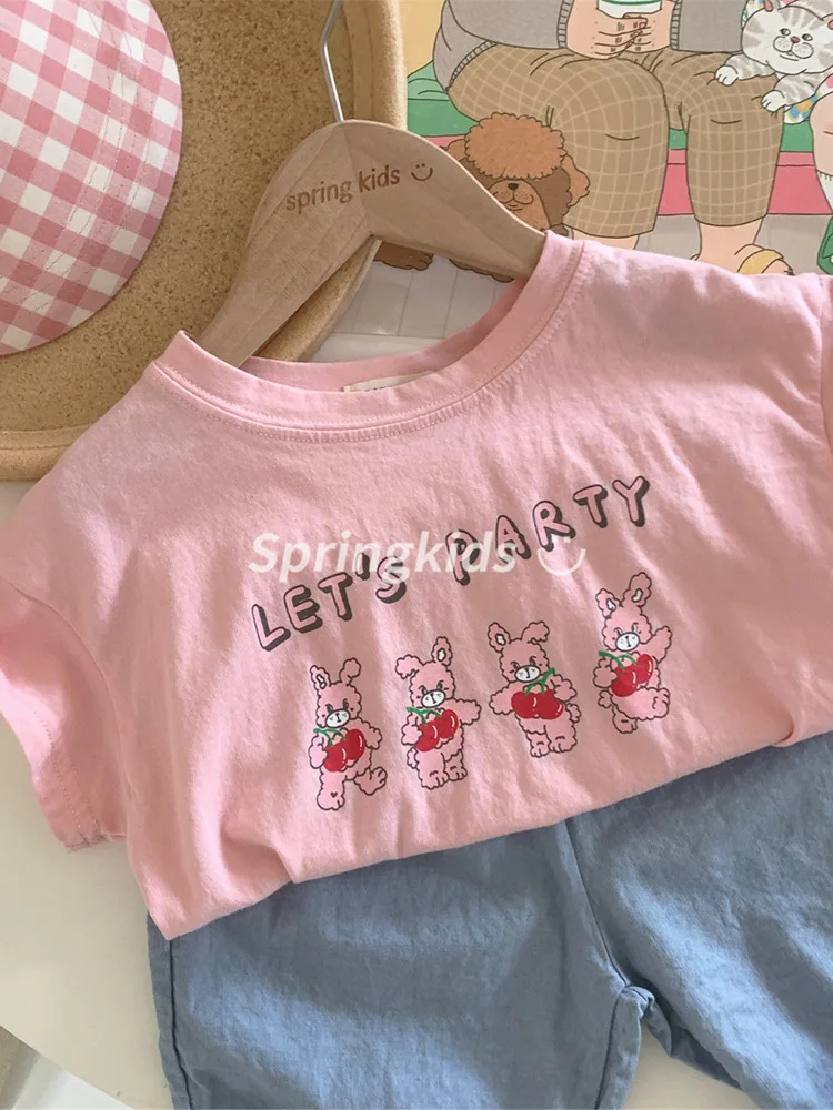 2025 Summer New Children Short Sleeve T Shirts Cotton Boys Girls Versatile Casual Tee Baby Cute Cartoon Print Tops Kids Clothes