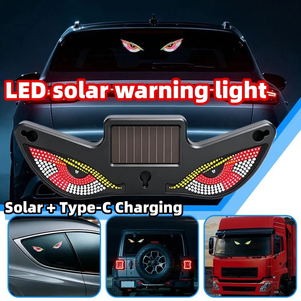 Solar Dynamic Demon's Eye LED Car Decor Light, Solar Powered Car Anti-Rear-End LED Flashing Rear Window Light,Atmosphere Lamp