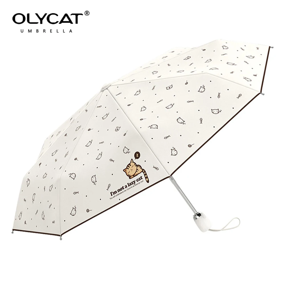 OLYCAT Automatic Umbrella Rain Women Lovely Cat Folding Umbrellas Windproof Black Coating Anti UV Parasol Women\'s Umbrella Girl