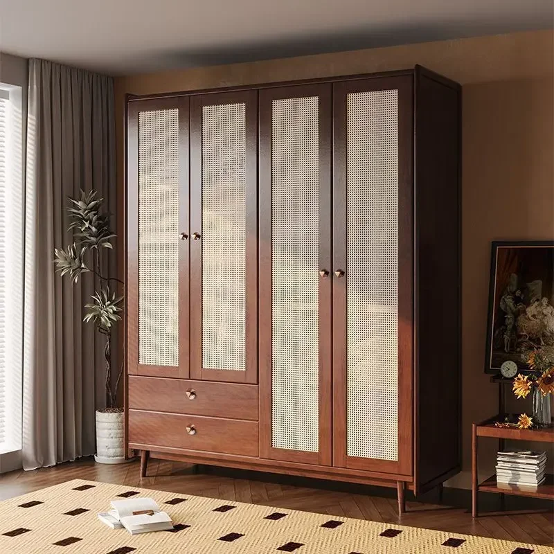 Solid wood small apartment Japanese wardrobe rural rattan wardrobe American storage household bedroom combination locker B & B