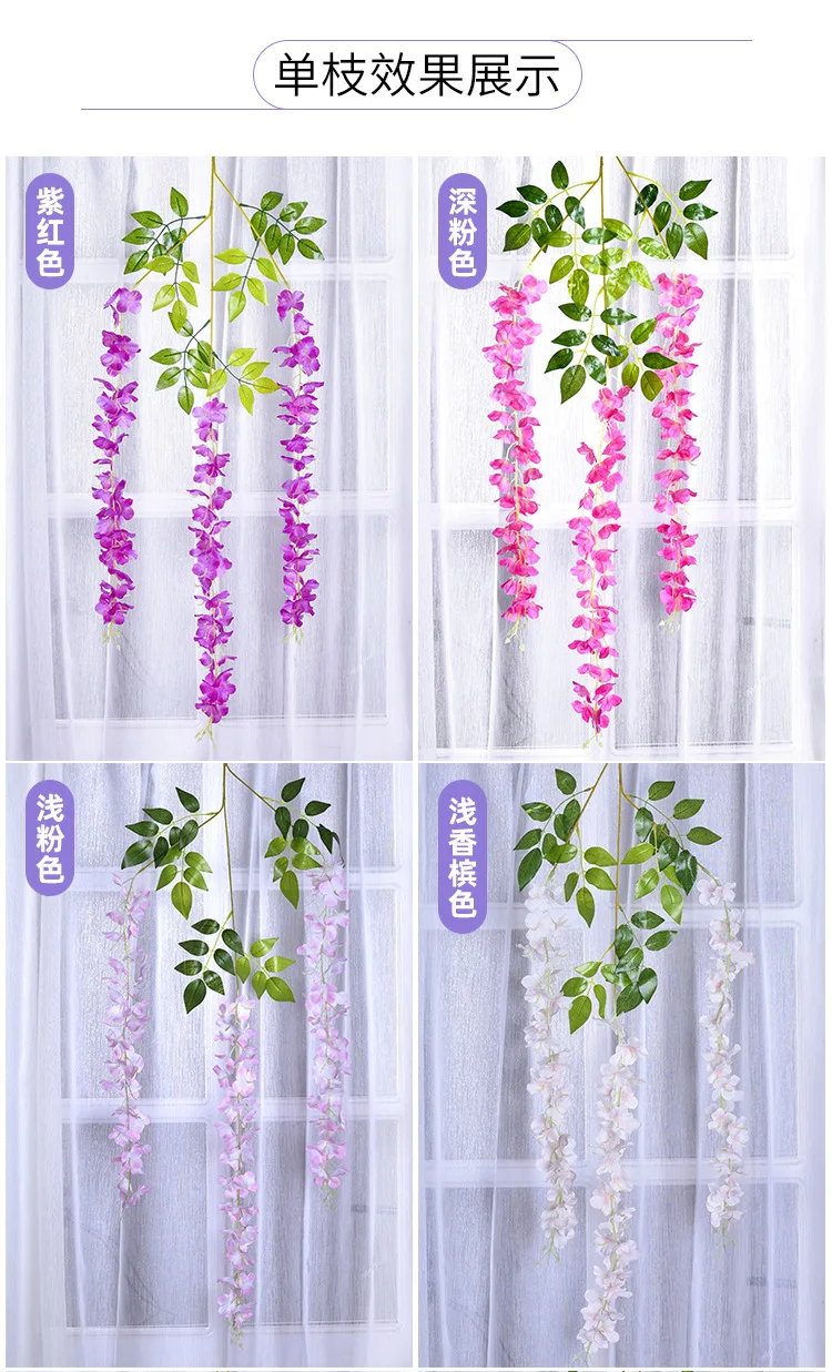 12 Stück Glyzinien-Kunstblumen zum Aufhängen, Girlande, Ranke, Rattan, gefälschte Blumenschnur, Seidenblumen für Zuhause, Garten, Hochzeitsdekoration – Detail 7