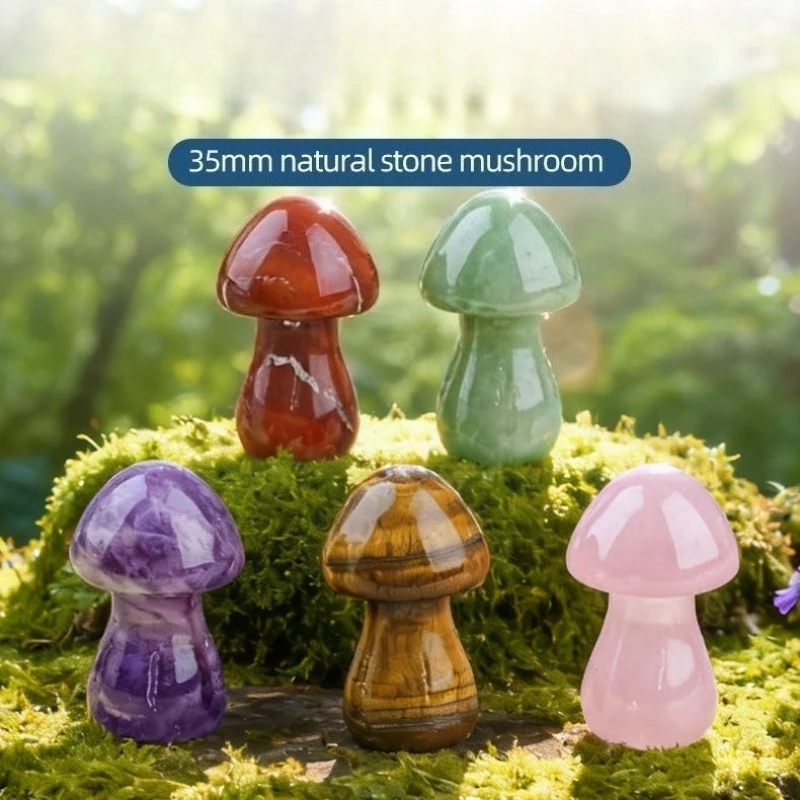 

10 шт., 35 мм, декор из натурального камня, различные хрустальные фигурки грибов, аметист/тигровый глаз/розовый кварц для домашнего исцеления и коллекции