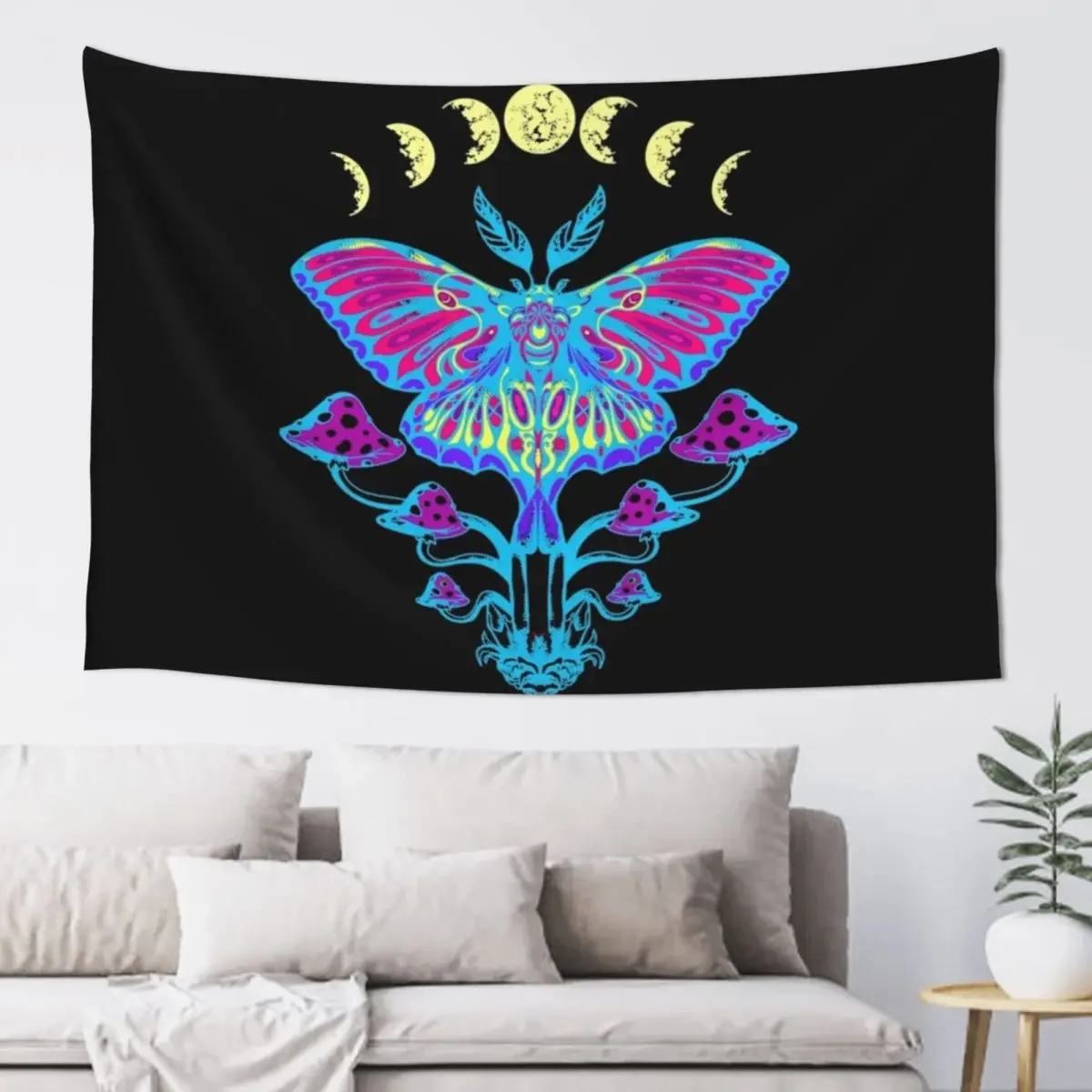 

Psychedelic Trippy Luna Moth With Moon And Mushroom Tapestry Hanging Wall Bedroom Decor Tapestry