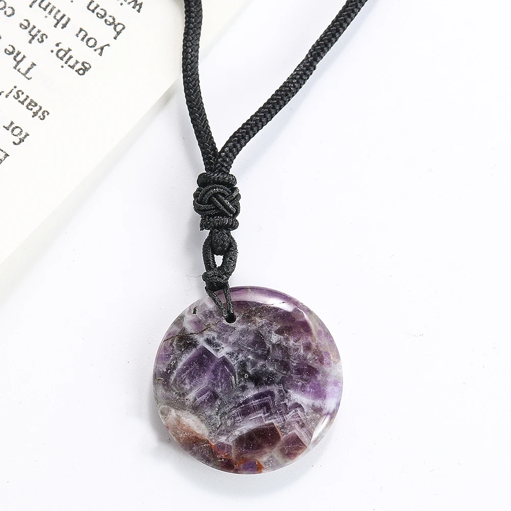 Chinese Taoism Yin Yang Tai Chi Eight Trigrams Pendant Natural Amethyst Quartz Dangle Necklace Meditation Amulet Choker Jewelry