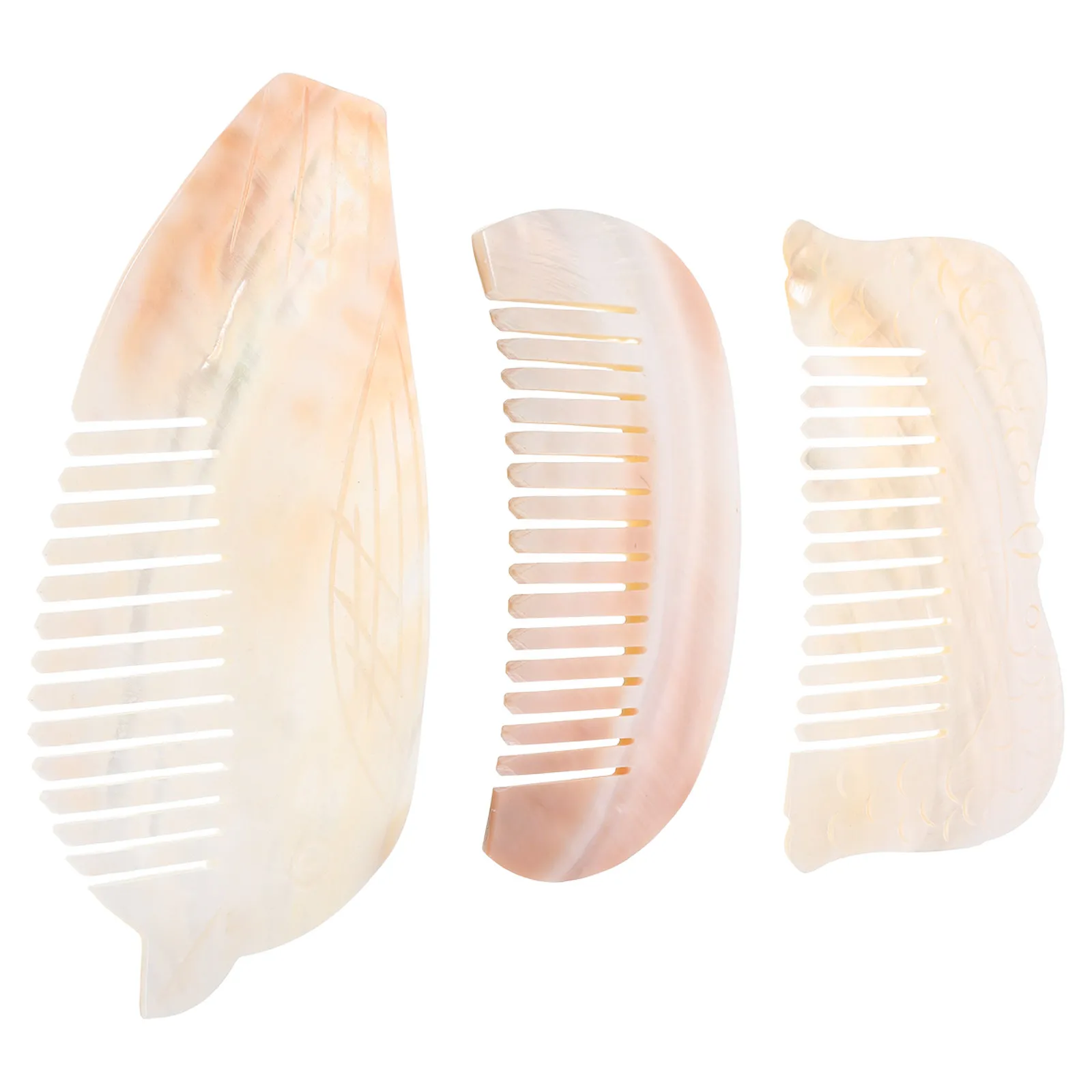

3Pcs Natural Shell Decorative Combs Half Circle Bird Fish Shapes Small Pocket Hair Detangling Comb Lightweight Nautical Craft