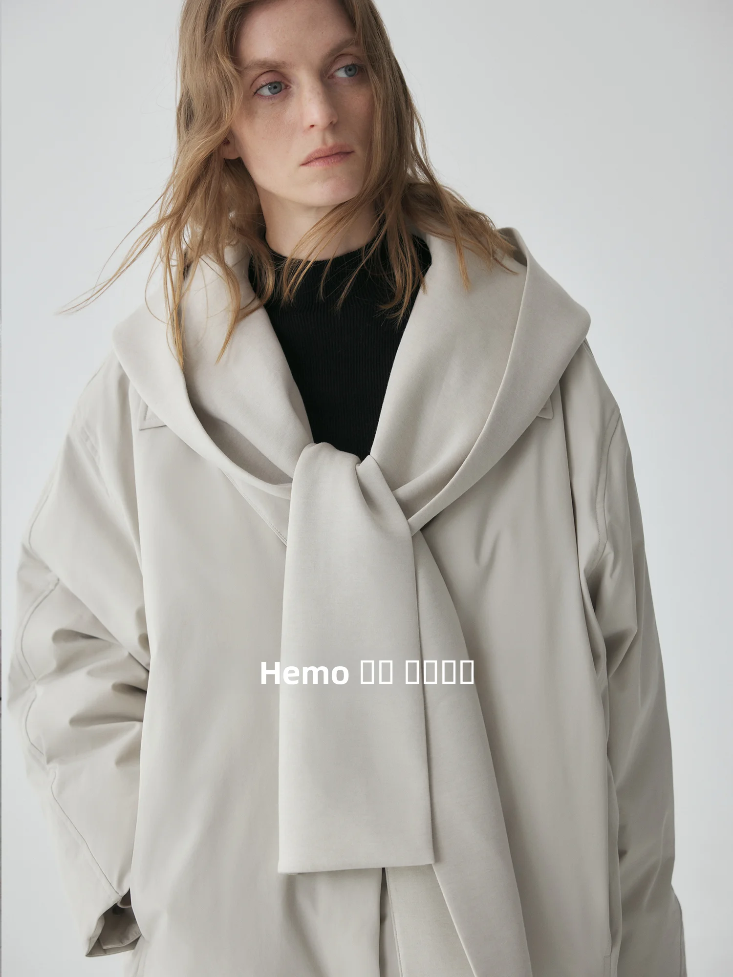 

AMOR Winter Island White Du down Hooded Detachable Wool Air Layer Scarf Jaet Casual Loose Fit Ladies Thiened Coat