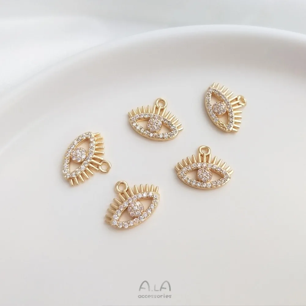 1 Uds. De dijes de cobre de Color dorado de 14K, colgante de ojo de circón en miniatura, accesorios hechos a mano, pulsera, collar, oreja