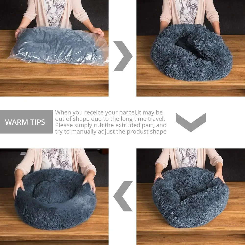 40-90cm 6 Größen Rundes Haustierbett für Große Hunde Super Weiches Katzenbett Plüsch-Hundehütte für Mittelgroße Hunde Winterwarmes Schlafbett – Detail 2