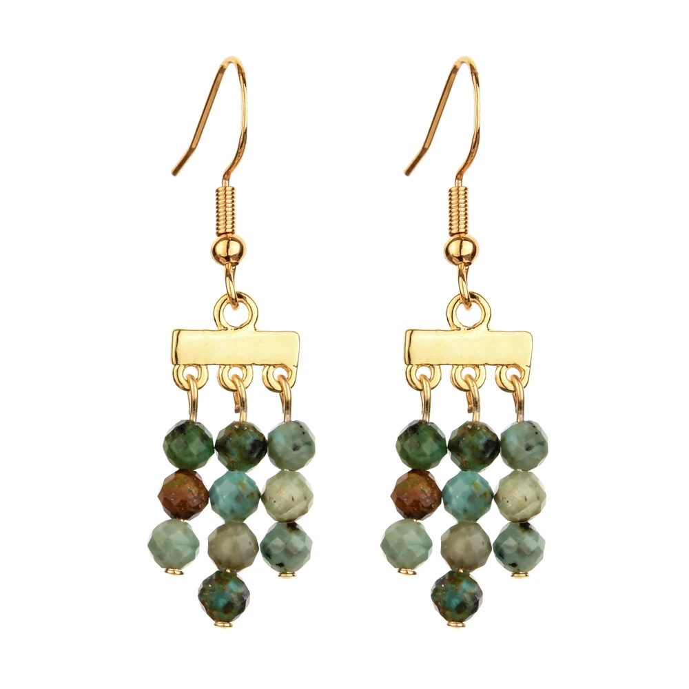 ZMZY Natural Stone 3 Layer Drop Dangle Earrings for Women African Turquoises Quartz Healing Earring Jewelry Party Gift