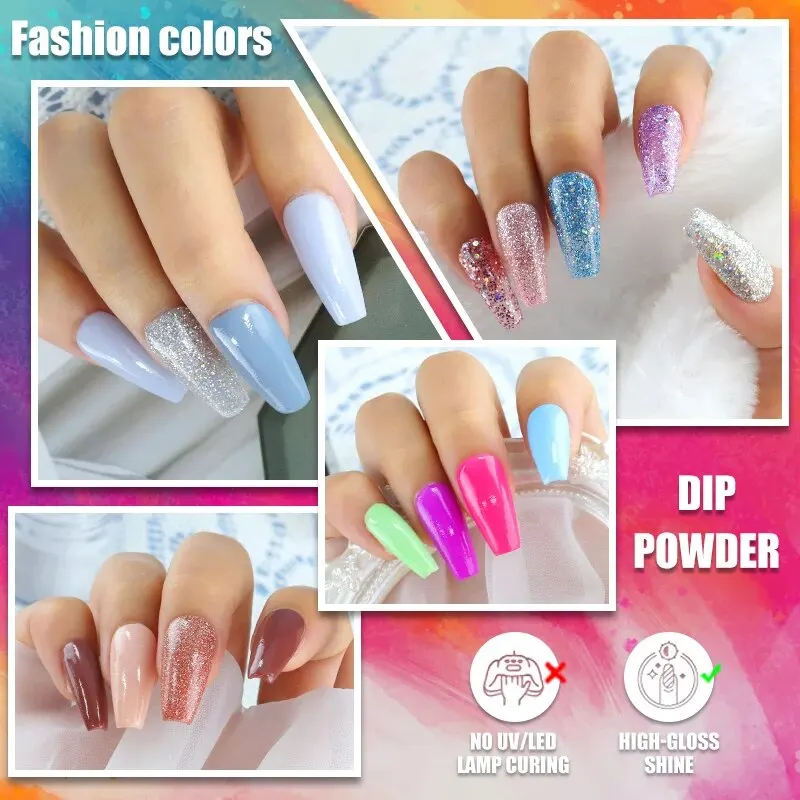 23Pcs Dipping Nail Powder Kits Sparkly Shinning Dip Polish Nail Glitter DIY Decoration Chrome Without Lamp Cure Set