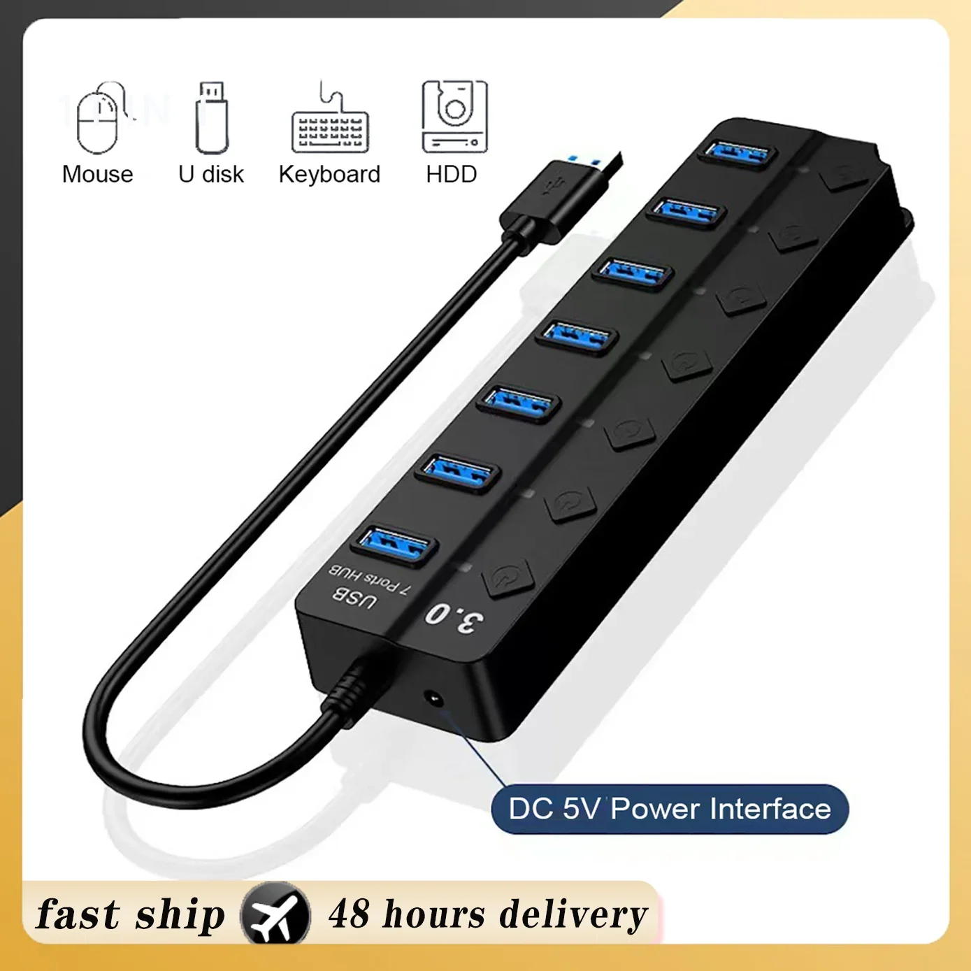 

USB 3.0 Power Adapter 4/7 Port Multi USB Splitter Hub 3.0 USB Hub Multiple Expander Switch 30CM Cable Hub Docking Stations