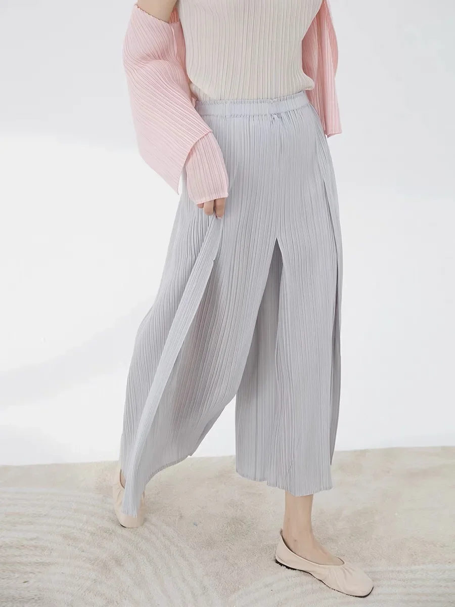 YUDX Miyake Fold 2024 Fall New Women's High-waisted Pants Fashion Solid Color Casual Wide-leg Pants