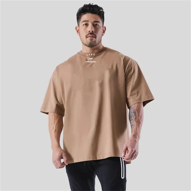 Camisa de ginástica de algodão solta para homens, camiseta de manga curta, treino, fitness esportiva, tamanho grande M-XXXL, Japão e Reino Unido