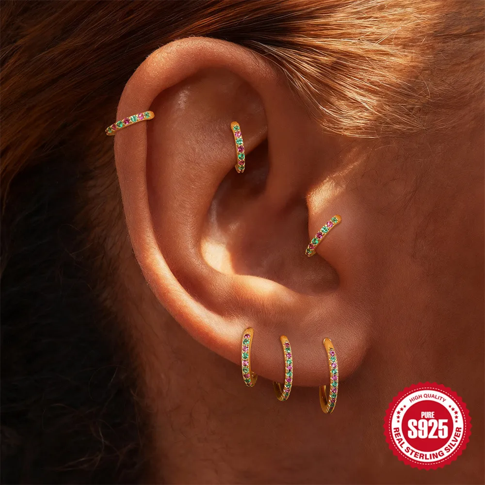 AIDE 925 Sterling Silver Cross/Double-layer Zircon Multi-size Cartilage Piercing Ear Bone Hoop for Women Party Fine Jewelry