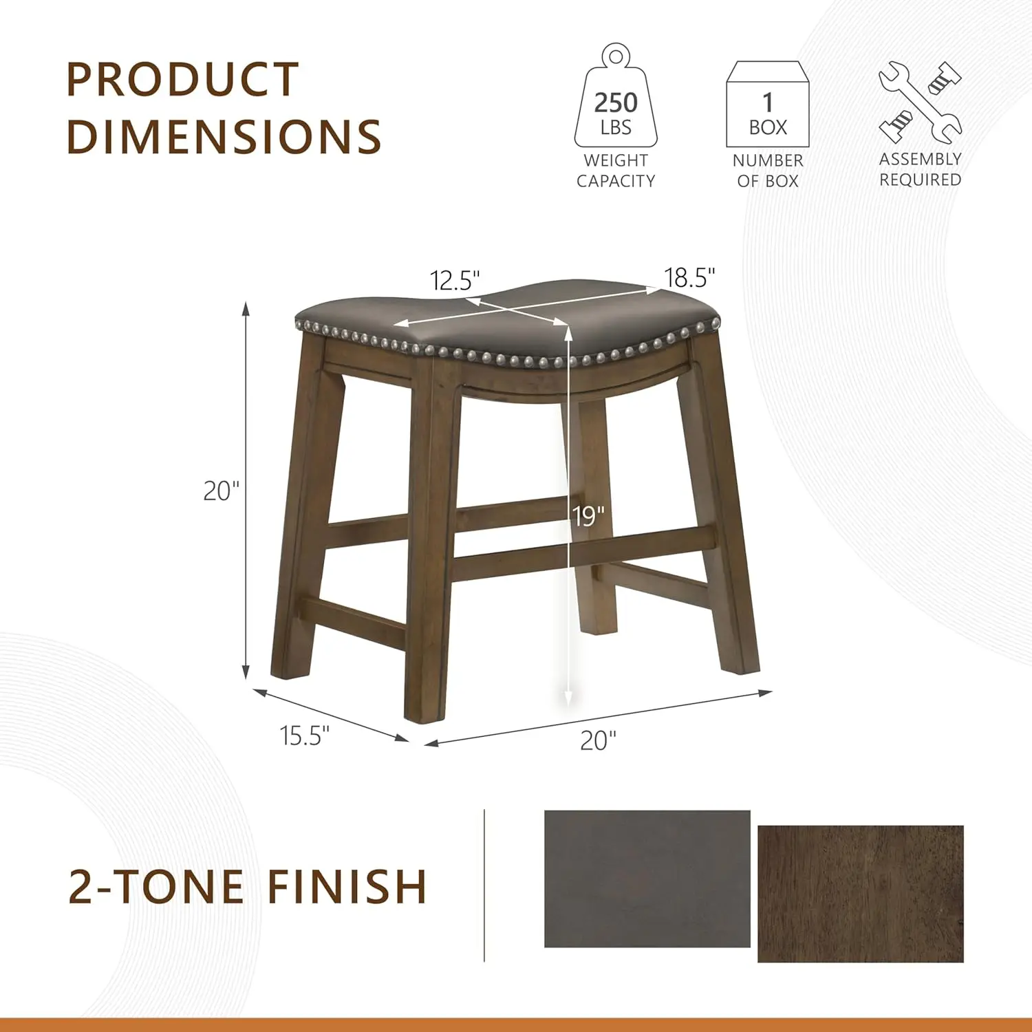 Solid Wood Dining Stools, Saddle Seat, Gray, 19" Height, Versatile Kitchen Seating for Casual Entertaining