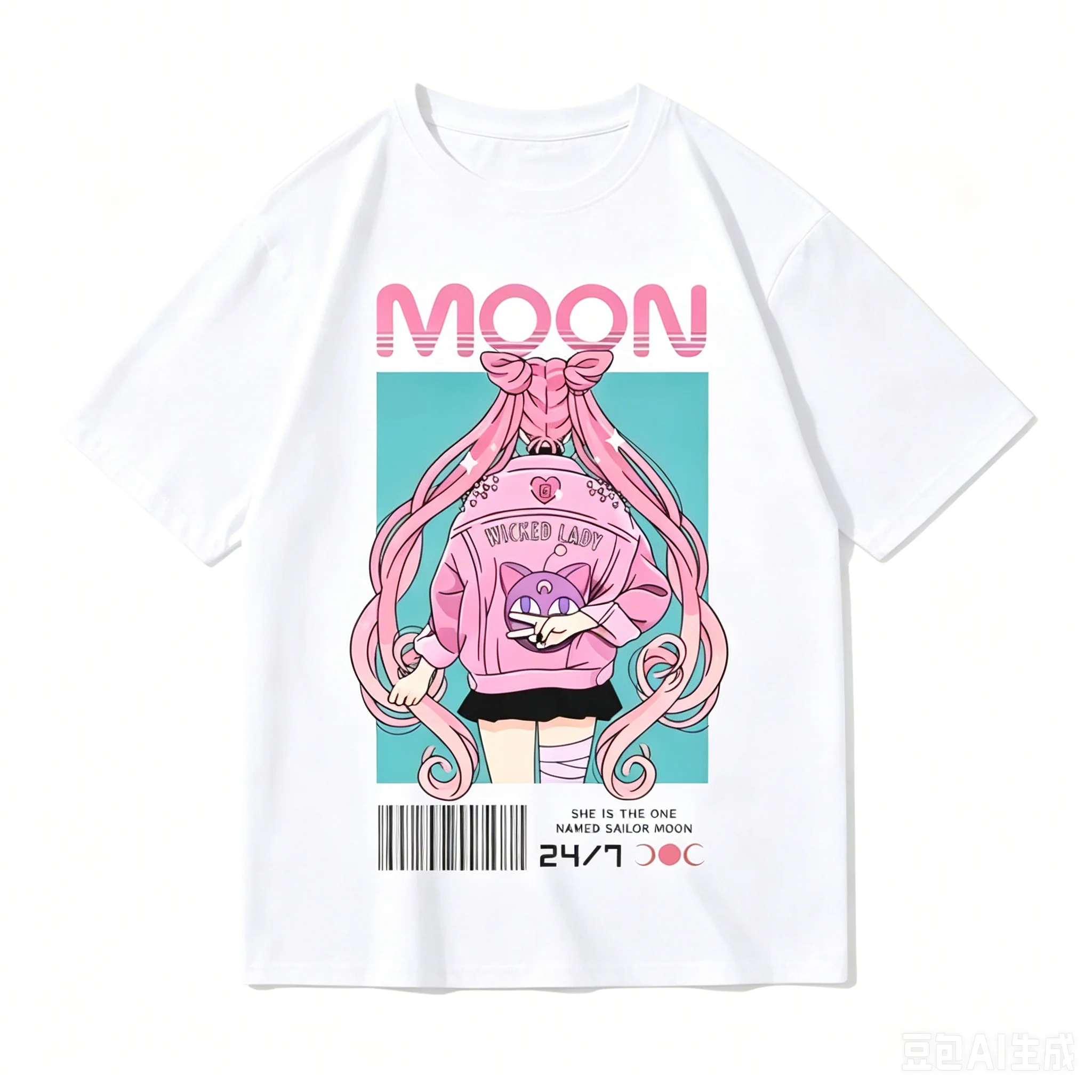 Sailor Moon Wicked Lady Cotton T-Shirt, Boys Girls Harajuku Streetwear Anime Short Sleeve Tee, Retro Casual Children Top