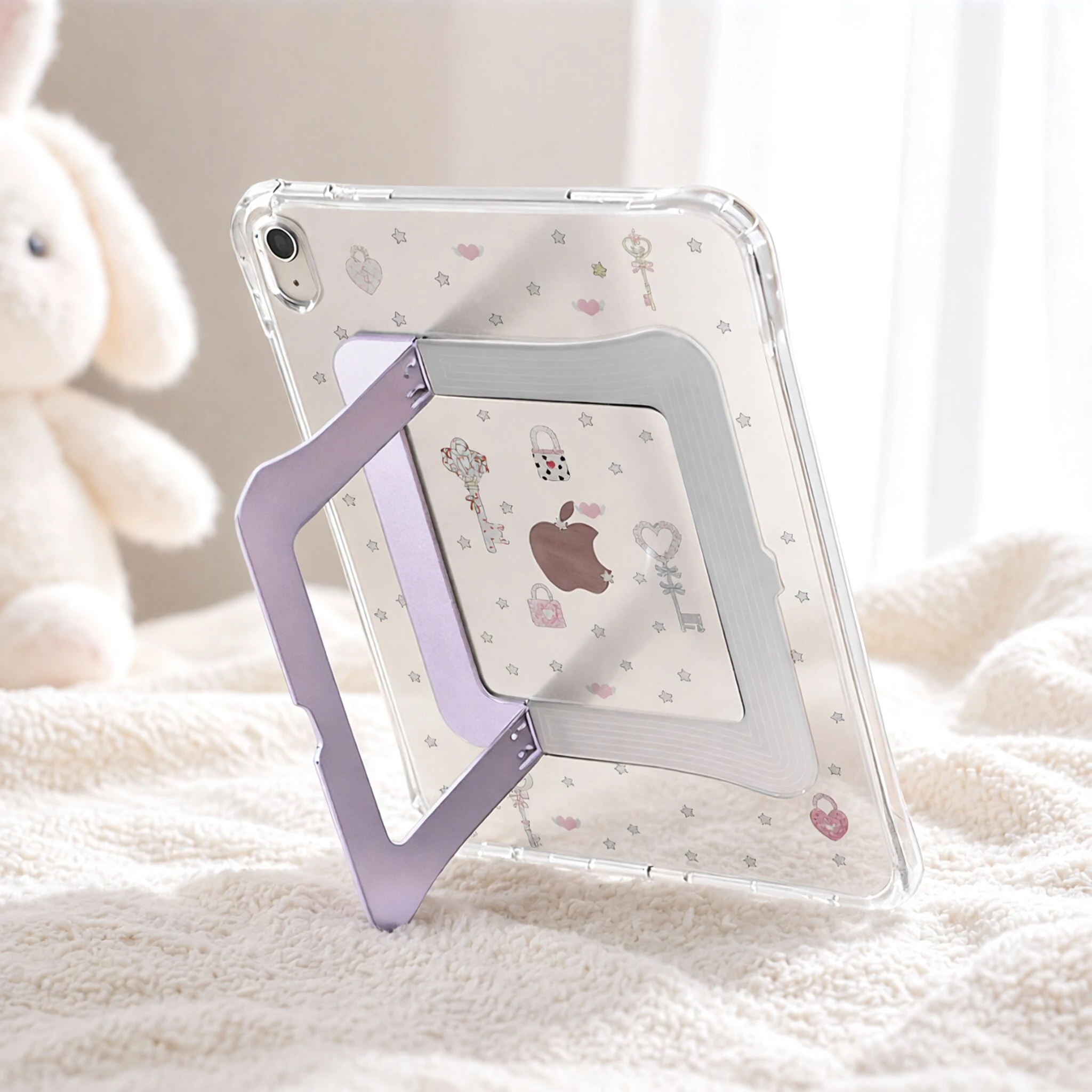 Love Key Star Foldable Stand Cover For iPad Pro 13 11th M5 M4 12.9 A16 11 12th Air 5 7 8 M2 M3 Mini Tablet Clear Shockproof Case