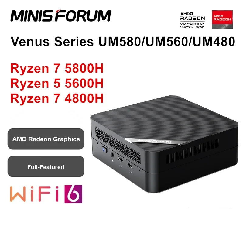 MINISFORUM UM580 ألعاب كمبيوتر صغير AMD Ry-zen 7 5800H 4800H 5 5600H Win11 2xDDR4 3200MHz كمبيوتر الجيب NUC الكمبيوتر 3x4K HTPC WiFi6