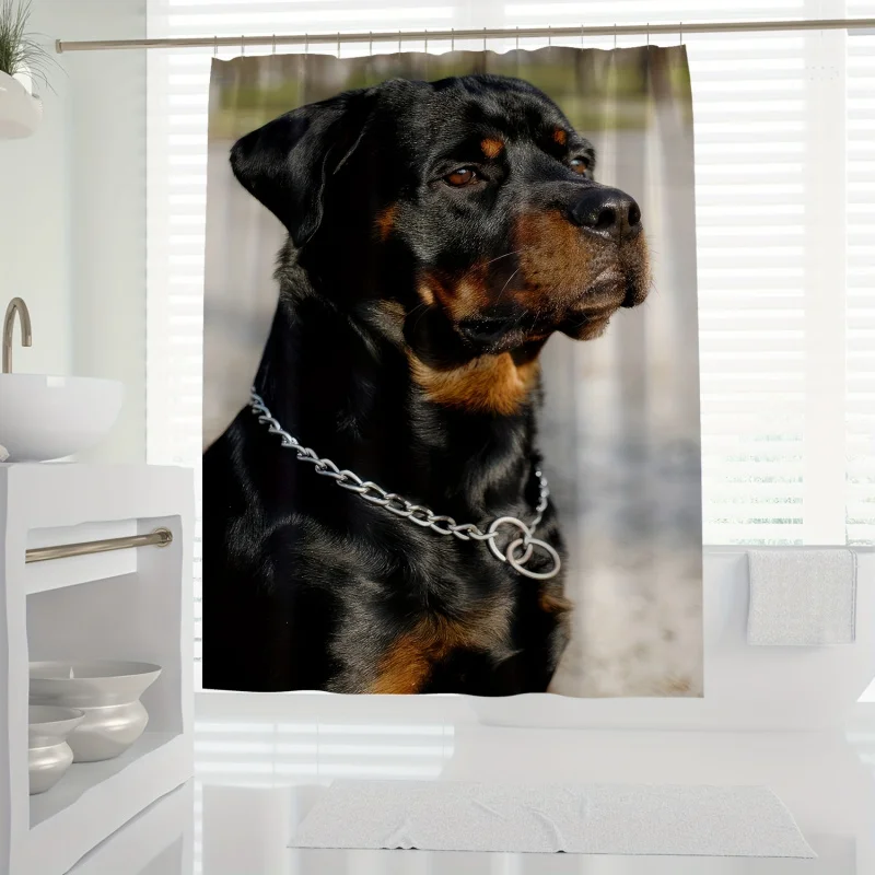 1pc Rottweiler Pattern Shower Curtain With Hooks, Waterproof Bathroom Partition Curtain, Bathroom Accessories, Home Decor