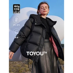 TOYOUTH Women Hooded Down Jacket 2024 Winter New Color Blocking Splicing Waterproof Thicking Warm Bread Jacket