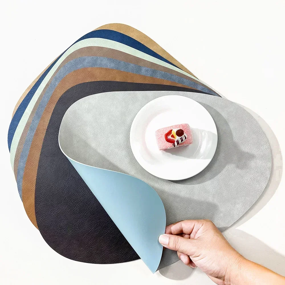 

Teardrop Shape PU Leather Placemat Imitation Cowhide Texture Double-Sided,Waterproof Table Protectors for Stylish Dining Mat Pad