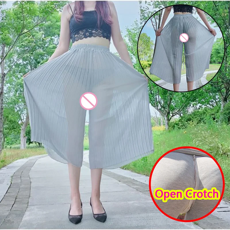 Woman Sexy See Through Open Crotch Pants Hot Outdoor Easy Korean Style Japan Style Loose Trousers Hollow Out Crotchless Skirts