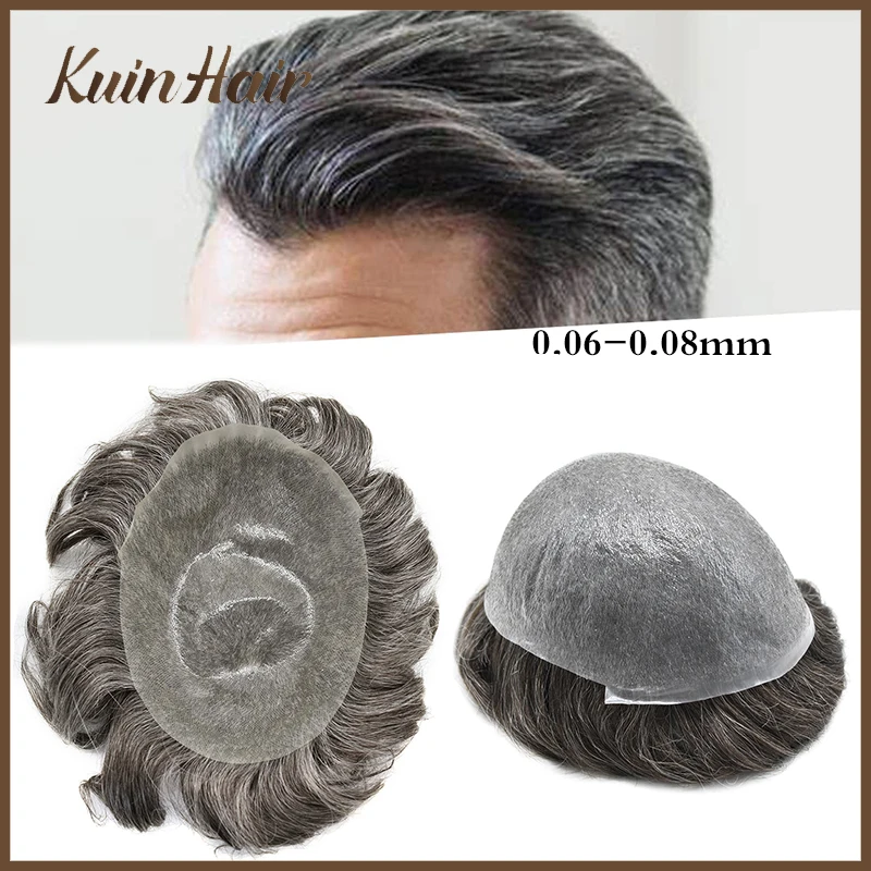 

Vloop Thin Skin 0.06-0.08mm Full PU Male Hair Prosthesis Natural Hairline Men Toupee Wigs 100% Indian Remy Hair Wig Hairpiece 6"