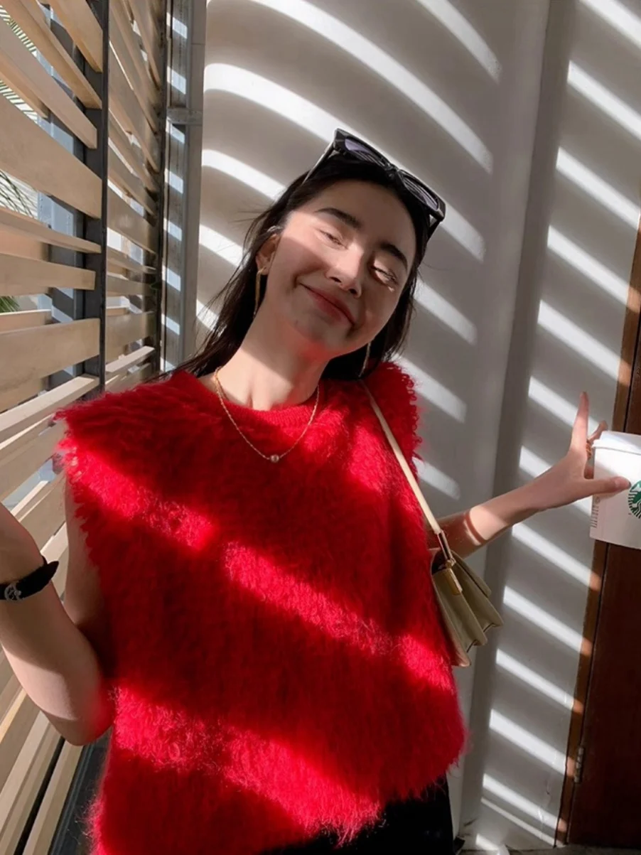 

Вишнево-красный круг Fce Svel круглый жилет Ne, женский модный свитер с атмосферой, базовый слой для поездок на работу, чистый...