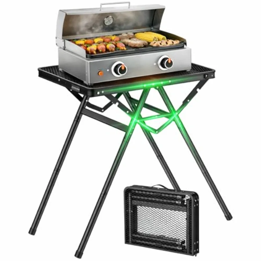 

Folding Grill Table Max Capacity 180 lbs, 3 Adjustable Height Camping Table with Heat-Resistant Tabletop, Aluminum Picnic Table
