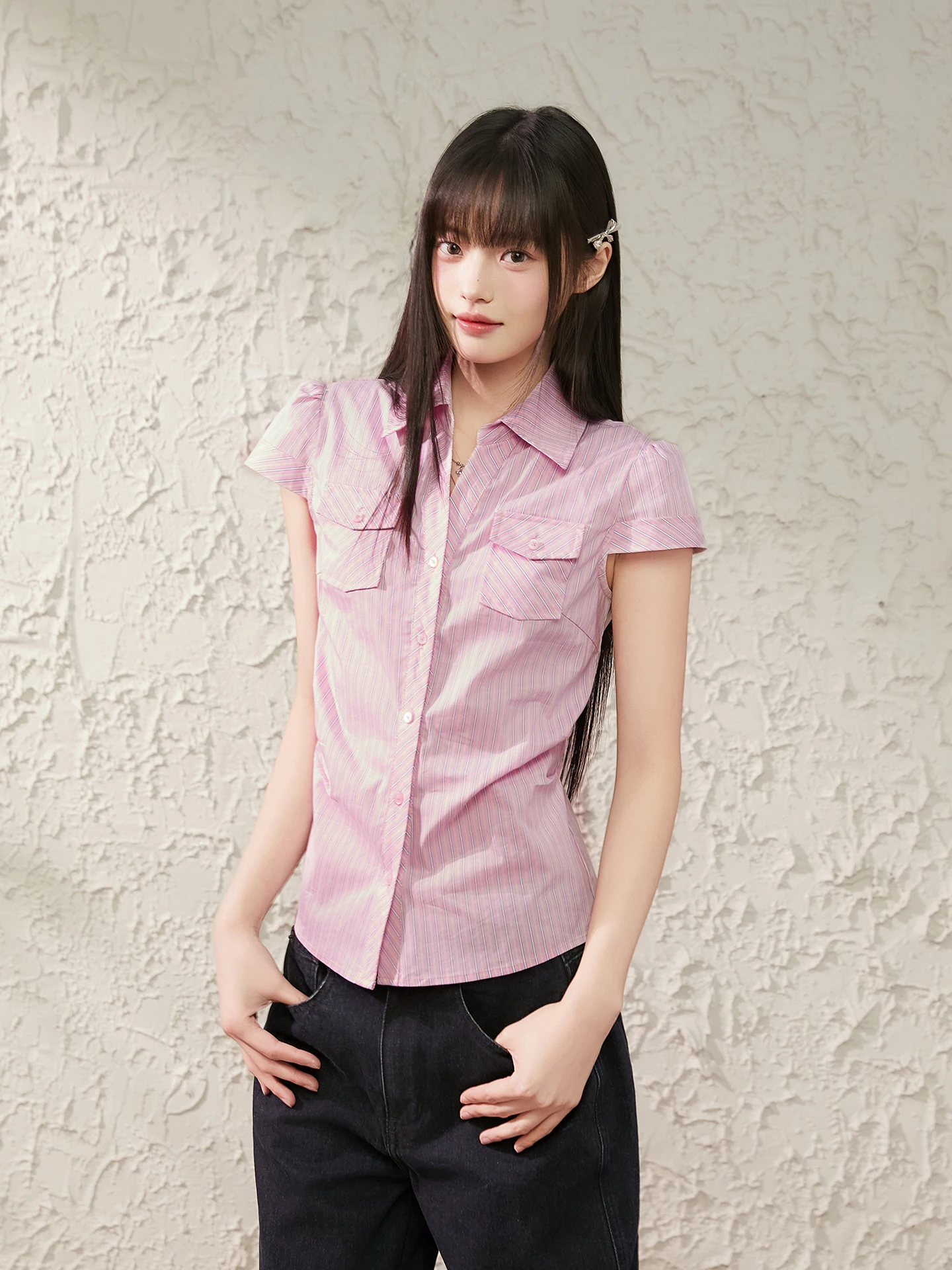 

Розовая полосатая футболка с коротким рукавом, приталенная, с вырезом на плечах, в корейском стиле, женская повседневная хлопковая футболка, летний топ