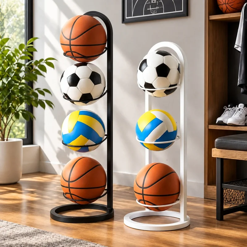 Multi-Level Metal Storage Stand for Indoor Basketball, Football, Volleyball Organization - 2 to 5 Tier Options