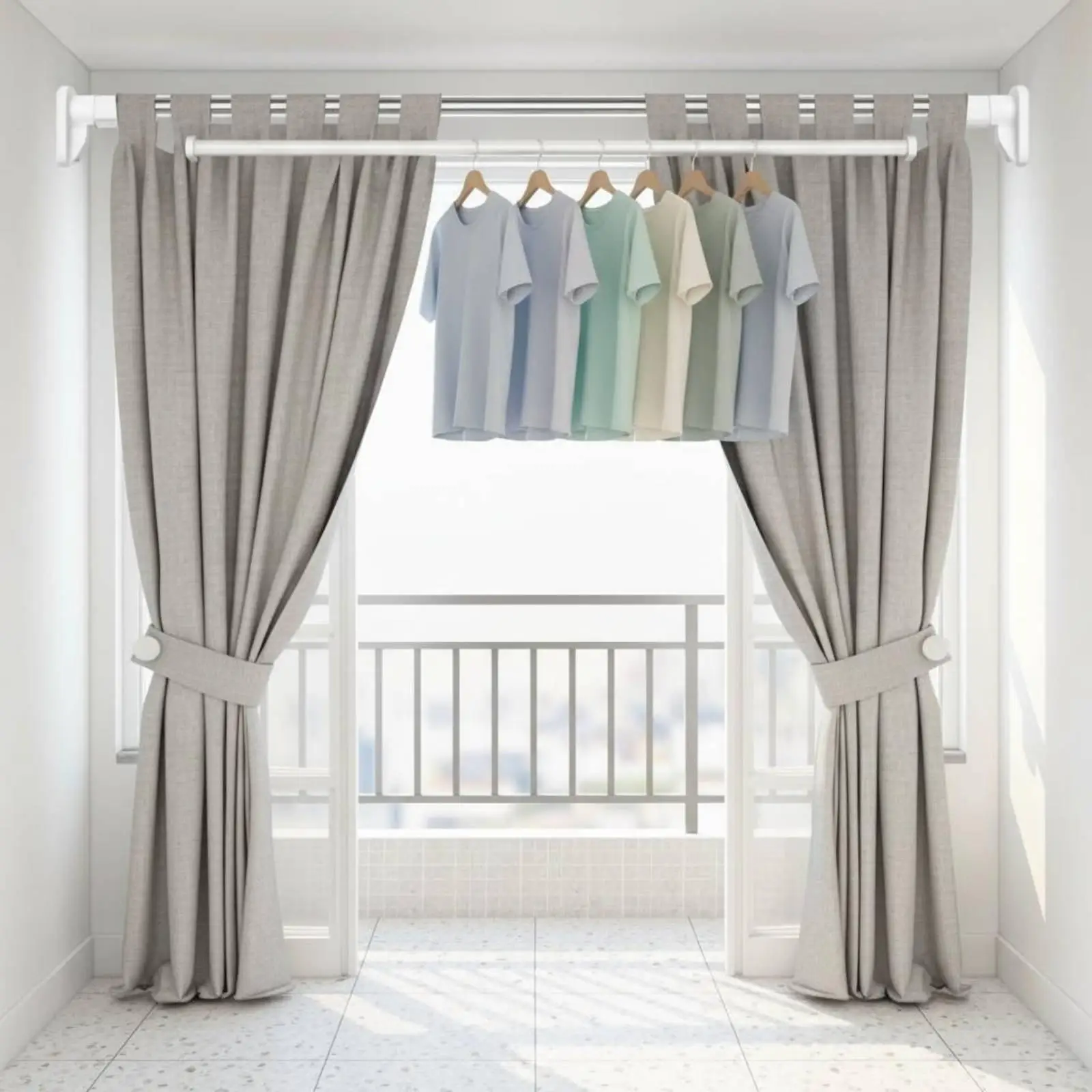 Spring Tension Curtain Rod No Drill Stainless Steel Heavy Duty Adjustable Length Pole for Bathroom Window Closet Organizer